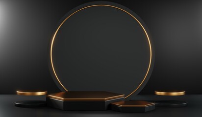 3D rendering of backdrop black podium background for black friday products