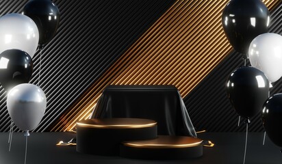 3D rendering of backdrop black podium background for black friday products