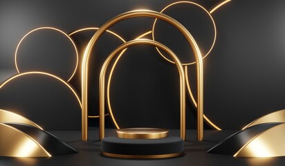 3D rendering of backdrop black podium background for black friday products