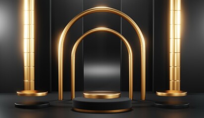 3D rendering of backdrop black podium background for black friday products