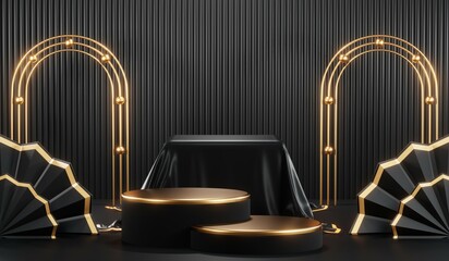 3D rendering of backdrop black podium background for black friday products
