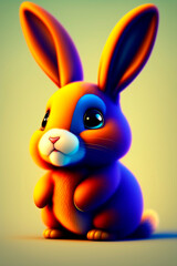 Fototapeta na wymiar 3d orange rabbit with blue light on one side and yellow on the other with yellow wave