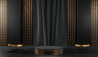 3D rendering of backdrop black podium background for black friday products