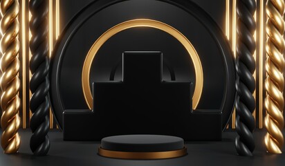 3D rendering of backdrop black podium background for black friday products