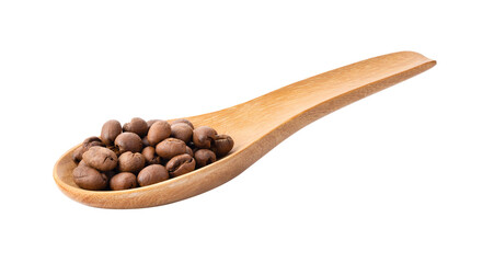 roasted coffee beans in wood spoon isolated on transparent png