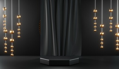 3D rendering of backdrop black podium background for black friday products