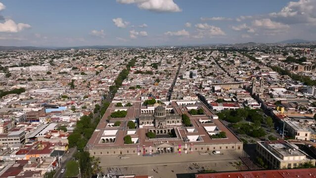 Aerial View Of Hospicio Cabañas And Guadalajara City Buildings And Houses In Jalisco, Mexico. 