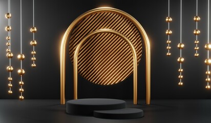 3D rendering of backdrop black podium background for black friday products