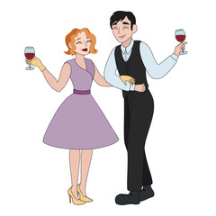 Happy couple drinking wine on white background. Valentine's Day celebration