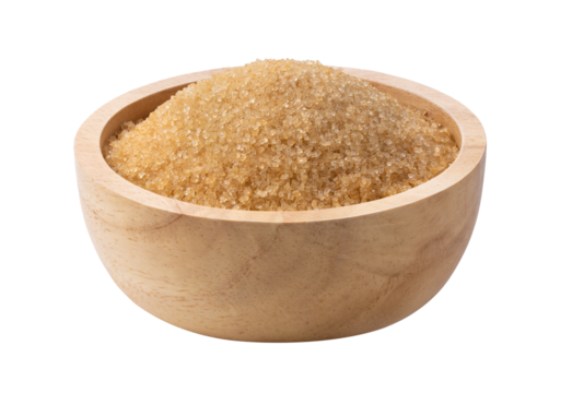 brown sugar in wood bowl on transparent png