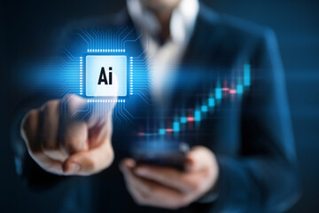 Businessman use artificial intelligence technology to increase profits in business. Artificial...
