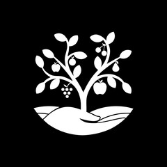 Fototapeta premium hand logo vector design, fruit, tree abstract art vector in black and white colors