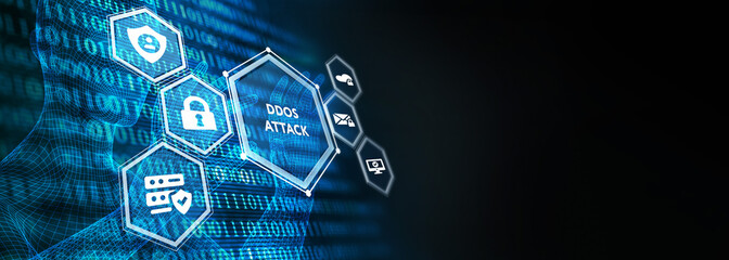 DDoS ATTACK inscription, online attack concept inscription, online security concept. 3d illustration