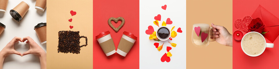 Romantic composition with coffee and letter for Valentine's Day