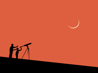 flat design saw a crescent moon vector illustration © Nurism