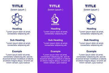 Nuclear research science plan infographic design Business infographic template with heading, subheading, example and icons steps or processes. 