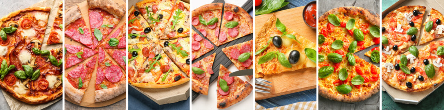 Collage With Different Yummy Pizzas