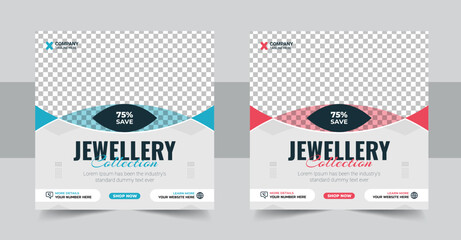 Jewelry social media post, Ornament business social media post design, web banner or square flyer design template