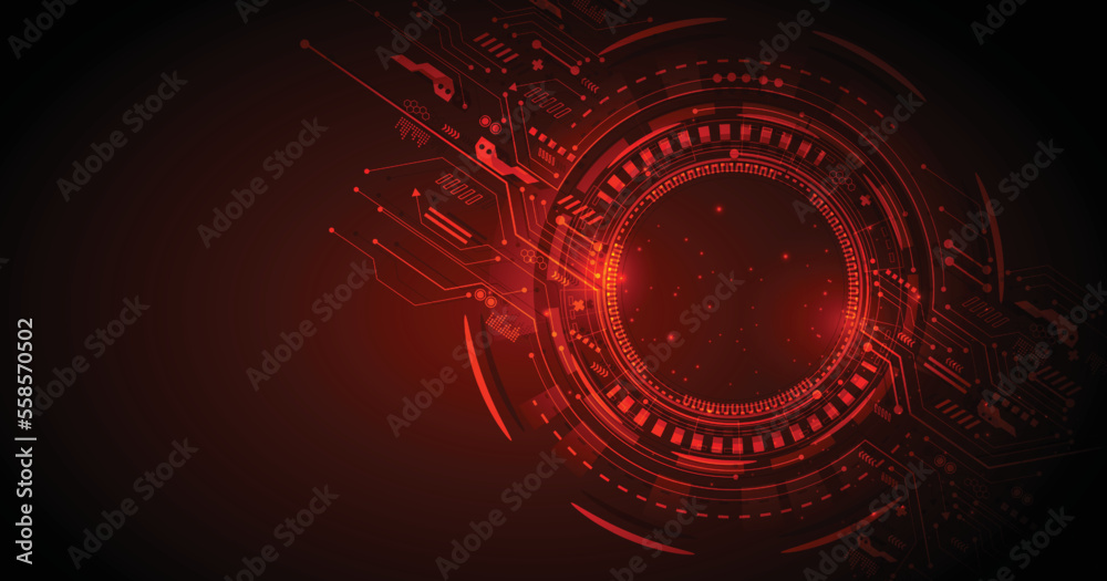Fototapete Abstract technology digital futuristic background concept. Dark red background with various technology elements Hi-tech communication concept empty space for text.Digital futuristic minimalism.