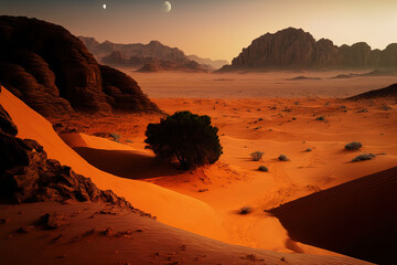 Fototapeta na wymiar Jordan's wadi rum arid hills at dusk. Generative AI