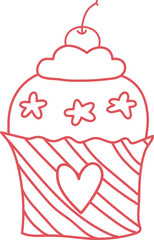Kawaii Valentine Cupcake Illustration Heart Outline