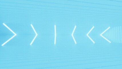 Blue neon laser led lights on Sci-Fi futuristic modern spaceship in dark tunnel. White corridor hangar garage metal glossy with showroom empty stage. Concept 3D CG of fantastic world.