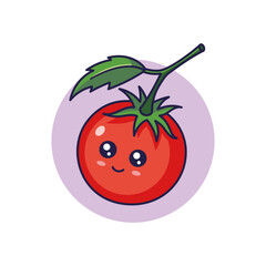 Cute Kawaii Tomato cartoon icon illustration. Food vegitable flat icon concept isolated on white background. Tomato character, mascot in Doodle style. Print for kids clothing.