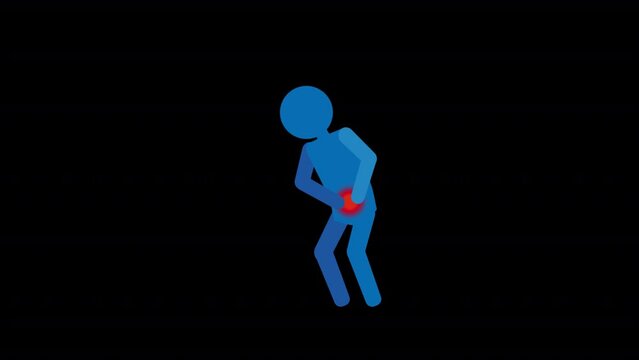 Pictogram of a person with painful lower abdomen Loop video with alpha channel
