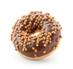 Tasty chocolate donut isolated on white background