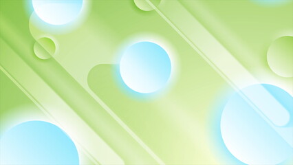 Green blue smooth stripes and glossy circles abstract tech background