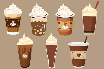 Iced coffee vector illustrations set