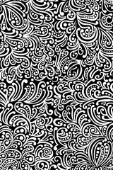 Floral black and white pattern on a black background, abstract design, seamless background.	