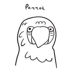 Parrot head. Black color Illustration. Outline vector. 