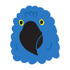 Hyacinth macaw head. Flat hand drawn vector illustration on white background.