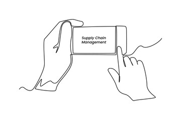 Single one line drawing supply chain management on smartphone screen. Supply chain management concept. Continuous line draw design graphic vector illustration.