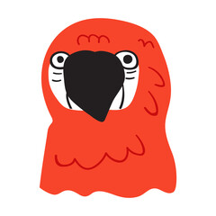 Funny parrot head. Flat illustration.  Hand drawn vector. 