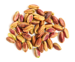 Heap of tasty pistachio kernels isolated on white background