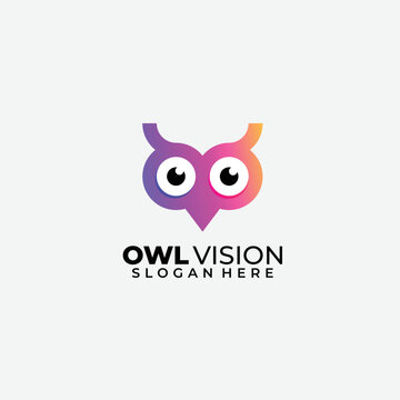 owl eyes design art line logo gradient color