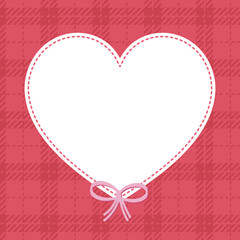 ハートフレーム＿リボンとピンクチェック背景