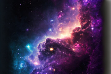 Obraz na płótnie Canvas Nebula and bright stars on a colorful space marble backdrop. Generative AI