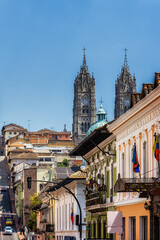 Street of Quito and Basilica del Voto Nacional.