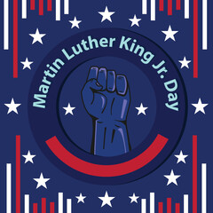 Vector banner design celebrating Martin Luther King Jr day in January every year . Banner designs consist of american flag theme style with stripes, stars as well as blue, red and white color theme.