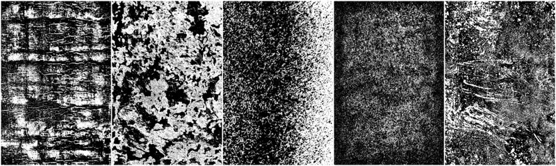 Set of distressed black texture. Dark grainy texture on white background. Dust overlay textured. Grain noise particles. Rusted white effect. Grunge design elements. Vector illustration, EPS 10.