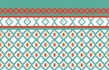 Geometric Aztec style with green and orange. Mosaic on the tile.  African Moroccan pattern. Ethnic carpet. Majolica. Ancient interior. Asian rug. Tribal vector ornament. textile native pattern fabric.