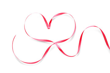 Heart made of red ribbon on white background. Valentine's Day celebration