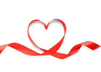 Heart made of red ribbon on white background. Valentine's Day celebration