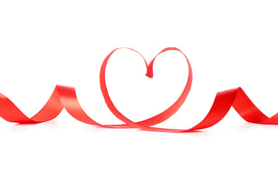 Heart made of red ribbon on white background. Valentine's Day celebration