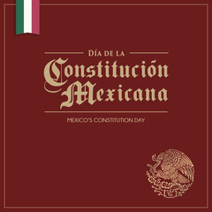 VECTORS. Editable banner for the Constitution Day in Mexico, february 5, official holiday, patriotic, golden coat of arms