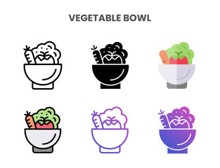 Vegetable Bowl icons vector illustration set line, flat, glyph, outline color gradient. Great for web, app, presentation and more. Editable stroke and pixel perfect.