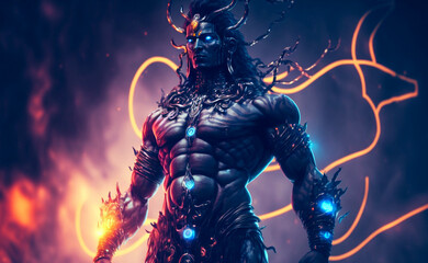 Hindu god Lord Shiva as a robotic man. Generative AI. - obrazy, fototapety, plakaty